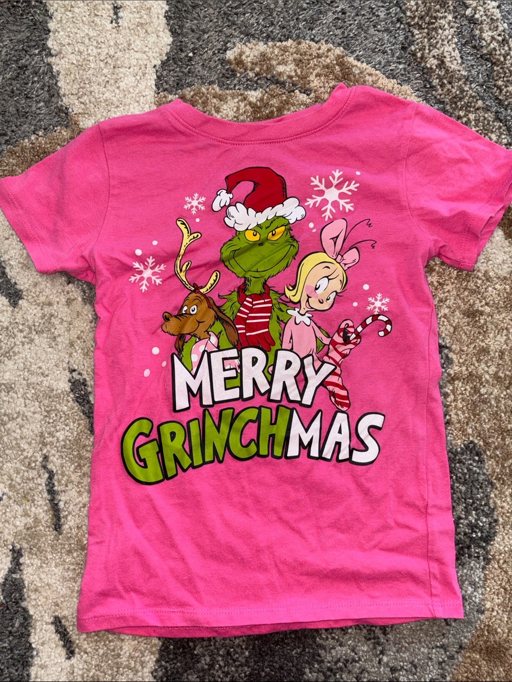 Girls Pink Merry Grinchmas Graphic Short Sleeve Tee
